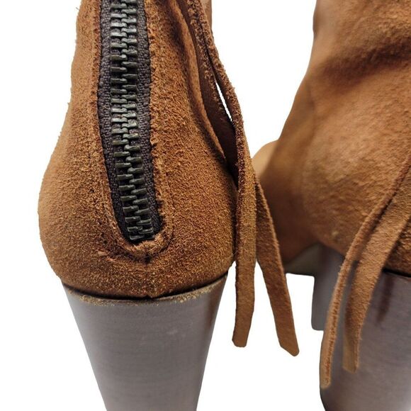 Sixtyseven Suede Ankle Booties 41 Rust Faux Stacked Wood Chunky Heel Boots Spain - Picture 9 of 13